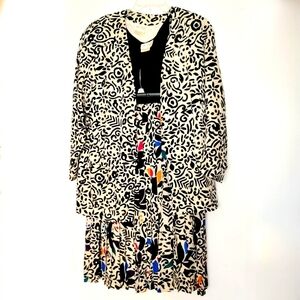 Vintage Abstract Design Three Piece Dress Suit 100% Silk by Julie Francis